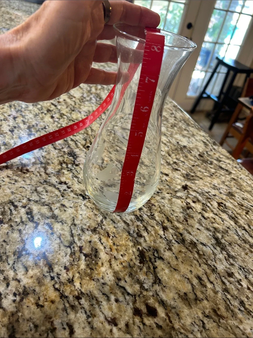 Etched Clear Glass Vase with Leaf Motif